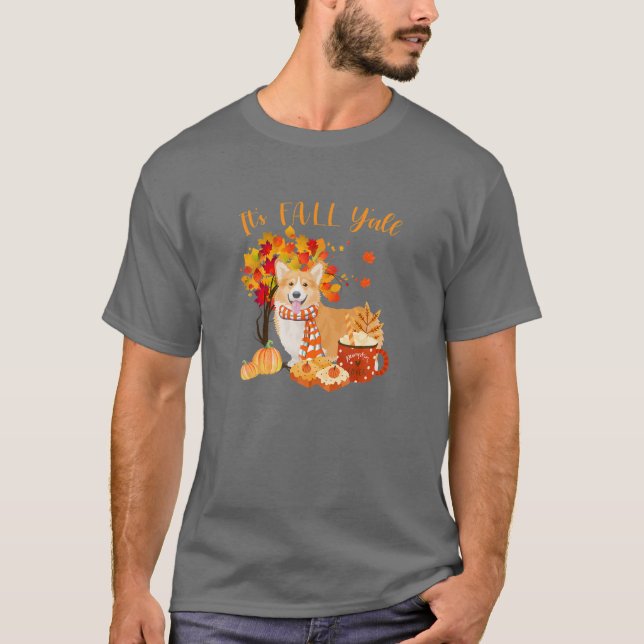 Dess Fall Yall Corgi Hund Halloween Hösten T Shirt (Framsida)