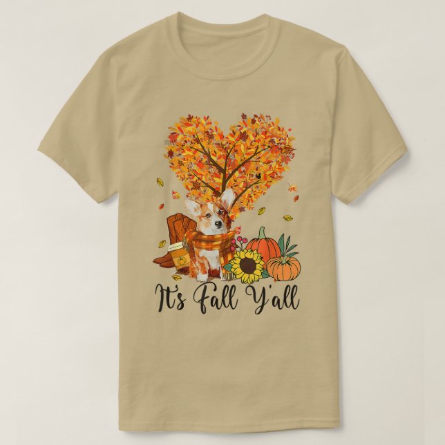 Dess Fall Yall Corgi Hundälskares Thanksgiving Hal T Shirt (Design framsida)