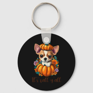 Dess Fall Y'all Cute Blommigt Pumpkin Chihuahua Ha Nyckelring