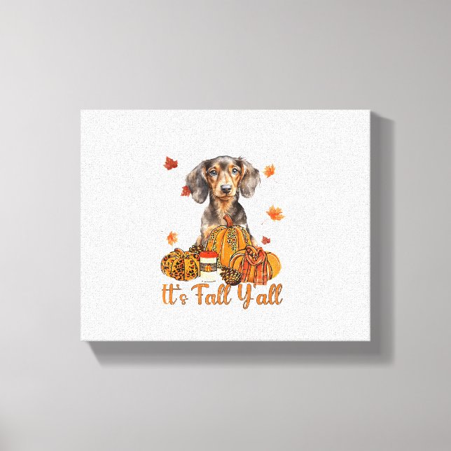 Dess Fall Y'all Dachshund Hund Fall Scarf Autumn P Canvastryck (Framsida)