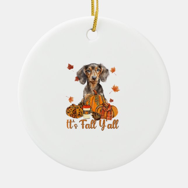 Dess Fall Y'all Dachshund Hund Fall Scarf Autumn P Julgransprydnad Keramik (Framsidan)