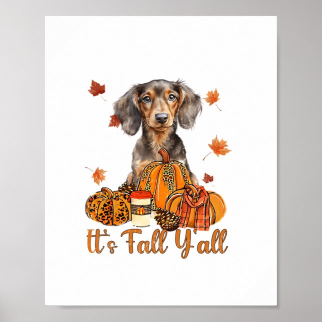 Dess Fall Y'all Dachshund Hund Fall Scarf Autumn P Poster (Framsidan)