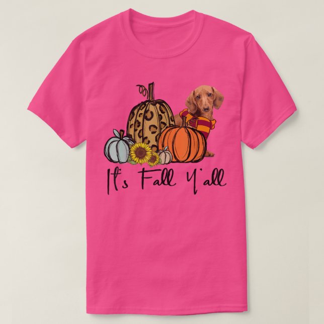 Dess Fall Yall Dachshund Leopard Pumpkin Solros T Shirt (Design framsida)