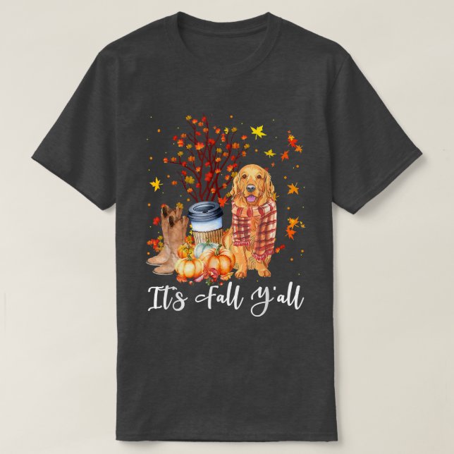 Dess Fall Yall Golden Retriever Hund Pumpkin Fall  T Shirt (Design framsida)