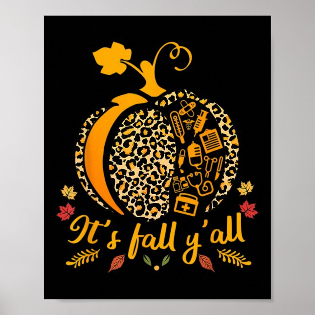 Dess Fall Yall Pumpkin Halloween Nurse SCrub Toppa Poster (Framsidan)