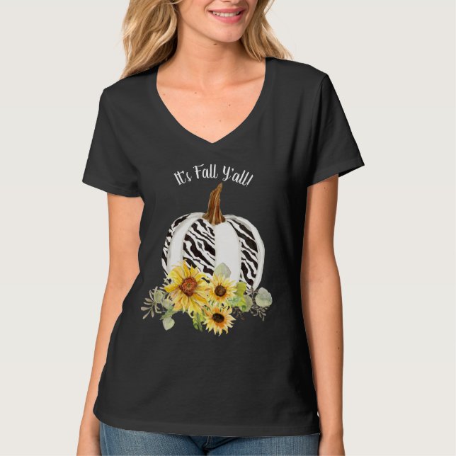 Dess Fall Y'all! Solros Pumpkins Zebra Stripe T Shirt (Framsida)