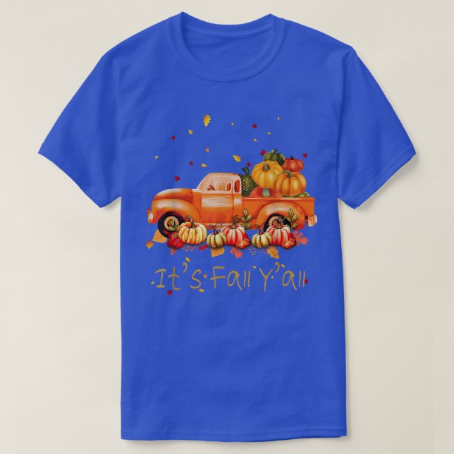 Dess fallande Yall Pumpkin Lastbil Höst löv faller T Shirt (Design framsida)