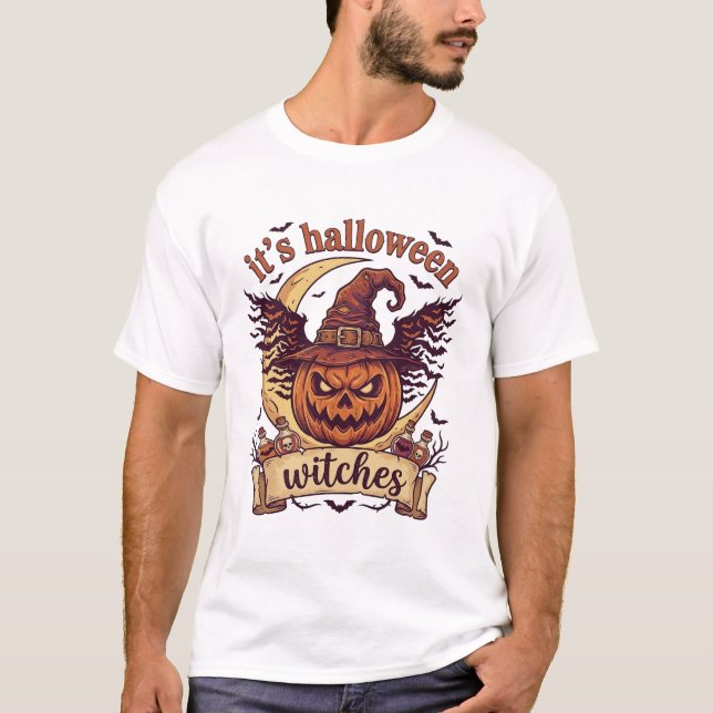 Dess Halloween Häxor Pumpa Häxa Hatt Måne_1 T Shirt (Framsida)