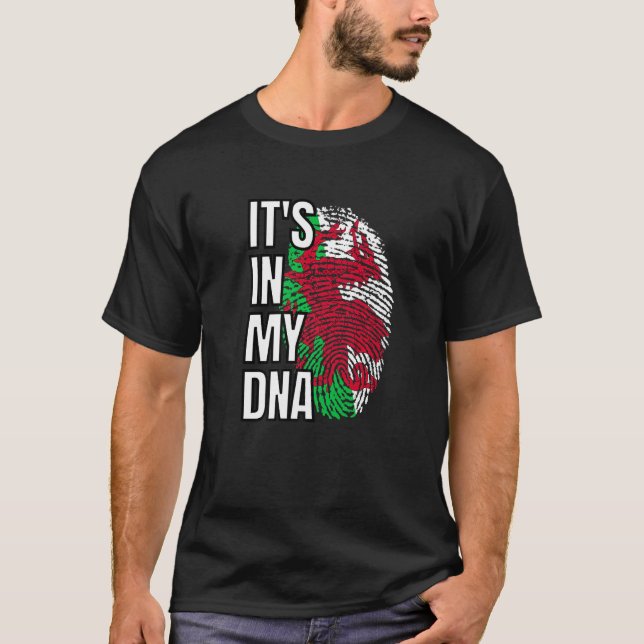 Dess i min Dna Welsh Flagga Wales Fingerprint T Shirt (Framsida)