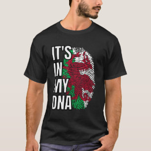 Dess i min Dna Welsh Flagga Wales Fingerprint T Shirt