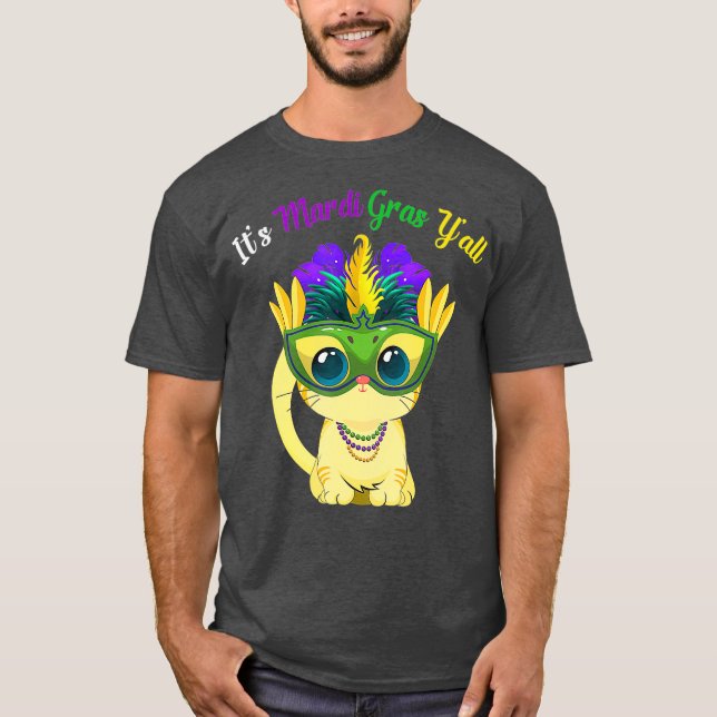 Dess Mardi Gras Yall Cute Cat Mask Pärlor Mardi T Shirt (Framsida)