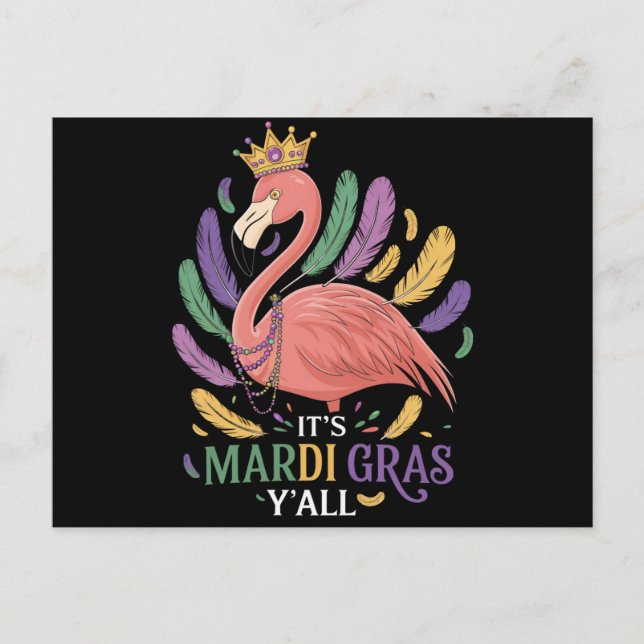 Dess Mardi Gras Y'all Flamingo Costume Vykort (Framsida)