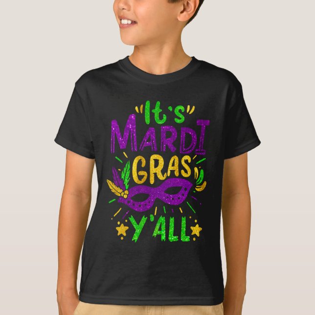 Dess Mardi Gras Yall Pärlor Mask Jester Hat-festiv T Shirt (Framsida)