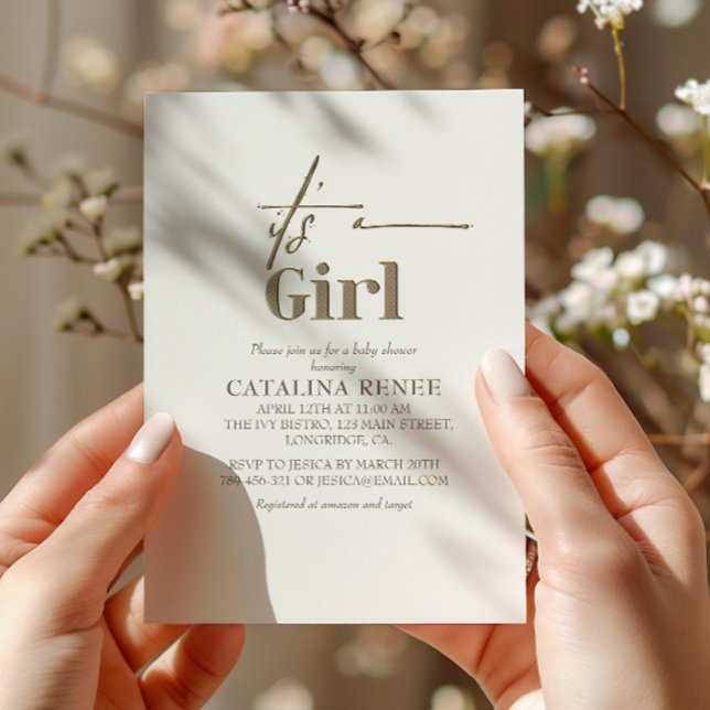 Dess minimalistbabyskor för en flicka Chic Guld Inbjudningar (Skapare uppladdad)