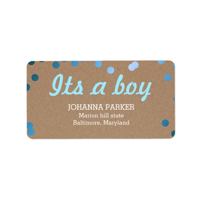 Dess Papper "Boy Blue Confetti Rustic Kraft Adressetikett (Framsidan)