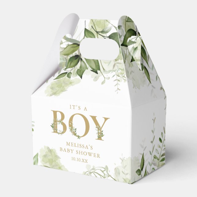 Dess pojkgrey Botanical Guld Baby Shower Presentaskar (Framsidan Sidan)