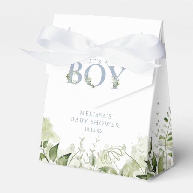 Dess pojkgrey Foliage Dusty Blue Baby Shower Presentaskar (Framsidan Sidan)