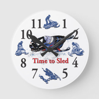 Dess tid till Sled - Snowmobile Clock Rund Klocka