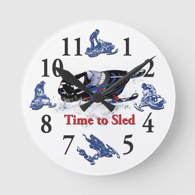 Dess tid till Sled - Snowmobile Clock Rund Klocka (Framsida)
