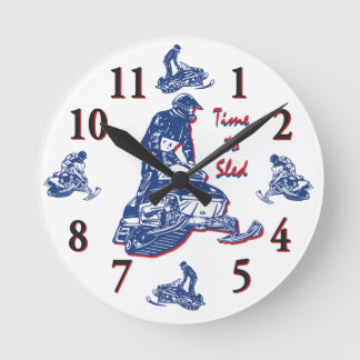 Dess tid till Sled - Snowmobile Clock Rund Klocka