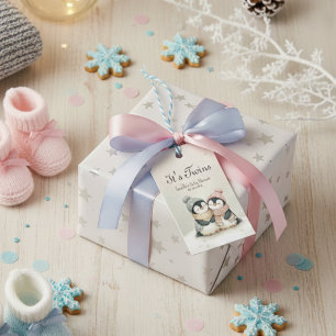 Dess Tvilling pingvin Vinter Babyfirande Pojke Fli Presentetikett