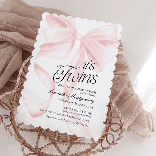 Dess tvillingar Rosa Coquette Bow Baby Inbjudan