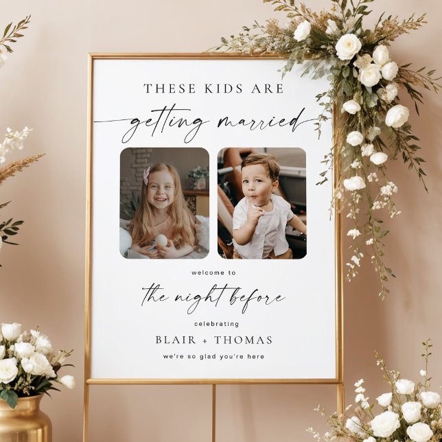 Dessa barn gifter sig Reperitionsmiddag Poster (These Kids Are Getting Married 2 Photo Night Before Wedding Rehearsal Welcome Sign)