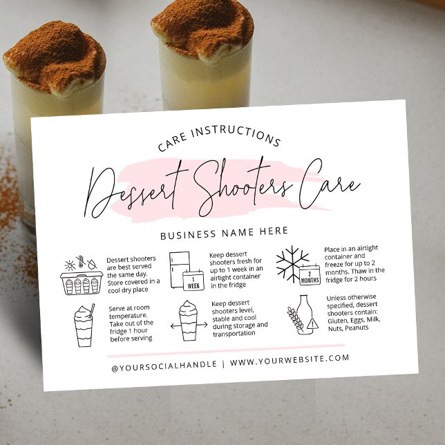 Dessert Cake Shooters vaktar Modern Rosa Chic Visitkort (Dessert shooters care cards with icons, modern script font and pink watercolor and your logo)