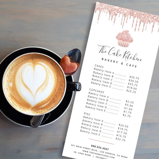 Dessert-meny för rosa ros-Guld-Glitter-cupkakan-ba Reklamkort (Skapare uppladdad)