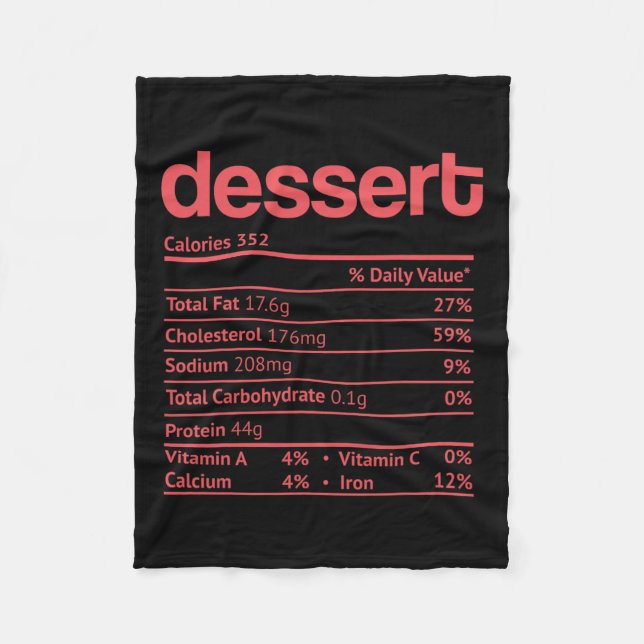 Dessert Nutrition Fact Funny Thanksgiving Christma Fleecefilt (Framsidan)