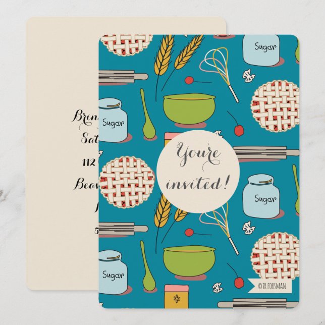 Dessert party paj mönster inbjudan av TR Forsman (Fram/baksida)