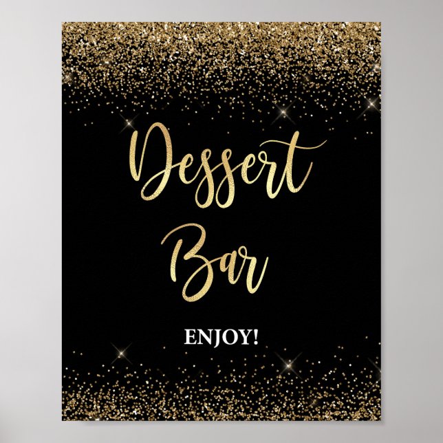 Dessert Pub Sign Black & Guld Glitter-konfetti Poster (Framsidan)