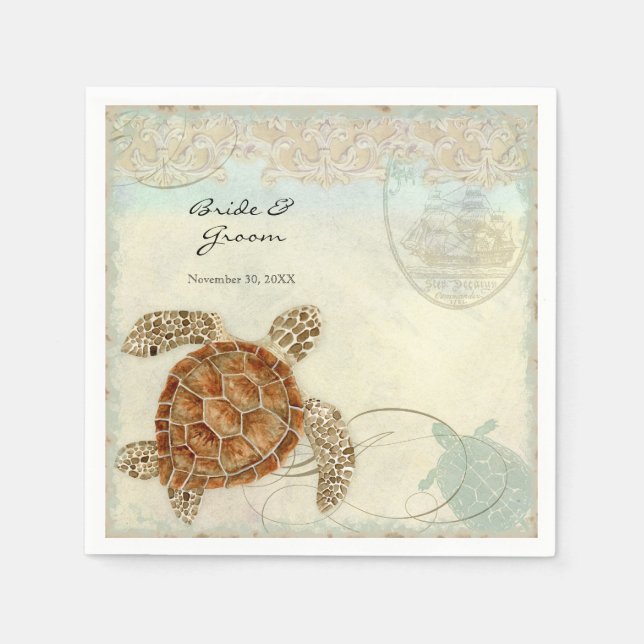 Dessert Reception Napkins Sea Turtle Ocean Beach Pappersservett (Framsidan)