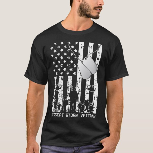 Dessert Storm Veteran American Flagga Milime Army T Shirt (Framsida)