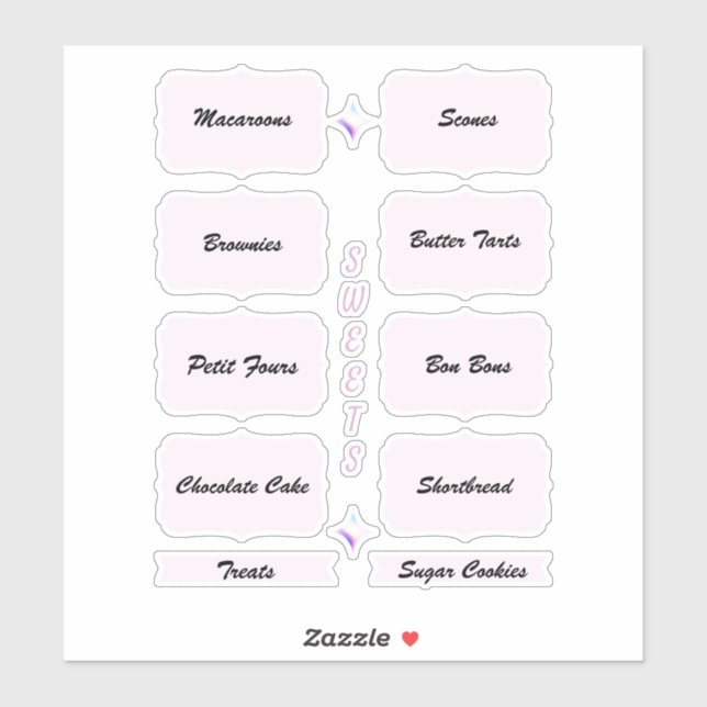 Dessertbord Organisation Rosa Etiketter (Ark)