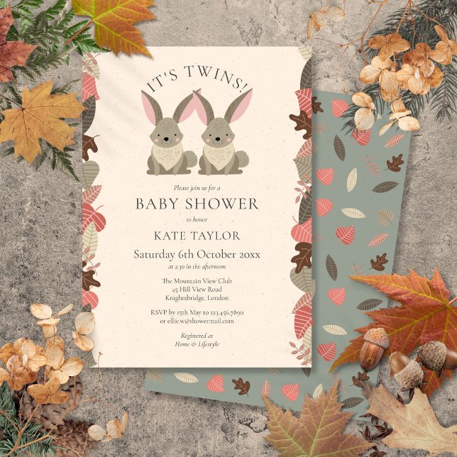 Dessertprydnader för tvillingar med skogsdjur till inbjudningar (Its Twins Woodland Animals Baby Shower Sprinkle Invitation)