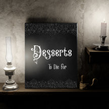 Desserts Black Snöre Gothic Bröllop Bord Sign