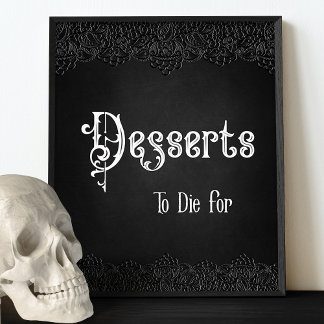 Desserts Black Snöre Gothic Bröllop Bord Sign Poster