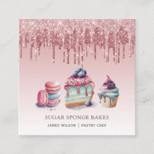 Desserts Pastry Chef Baker Ro Guld Glitter Fyrkantigt Visitkort