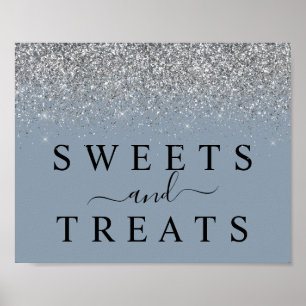 Desserttecken för Dusty Blue & Silver Sweets & Tre Poster
