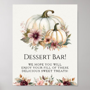 Desserttecken för vit Blommigt, burgundy-fallsfack Poster