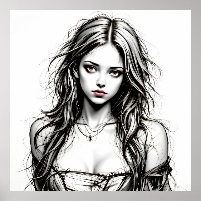 Dessin d'une jeune femme grunge.  poster (Framsidan)