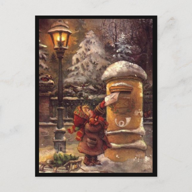 Dessin enfant postant sa lettre noël vykort (Framsida)