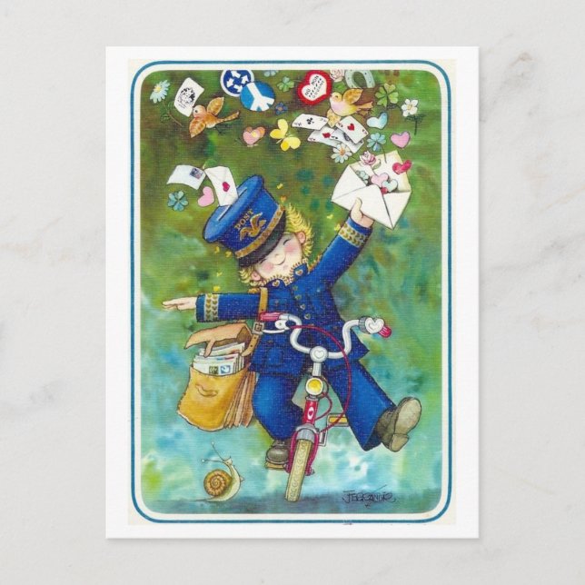 Dessin facteur à vélo vykort (Framsida)