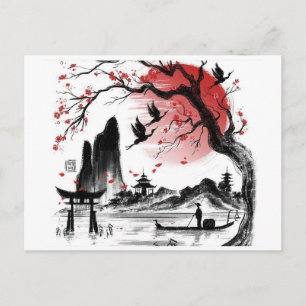 Dessin paysage Japon Vykort