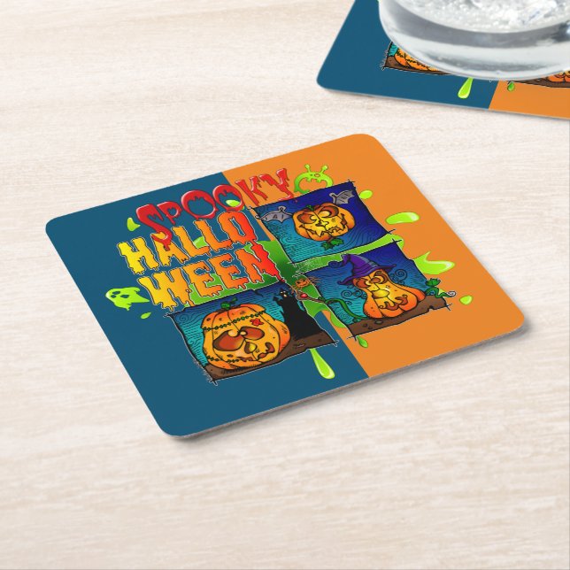 Dessous-de-verre Carré En Papier Spooky Halloween Underlägg Papper Kvadrat (Vinklad)