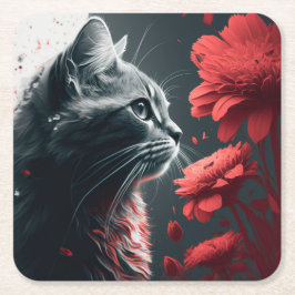 Dessous de verre chat fleur le regard underlägg papper kvadrat