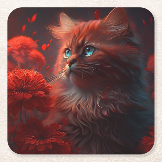 Dessous de verre chat fleur underlägg papper kvadrat (Framsidan)