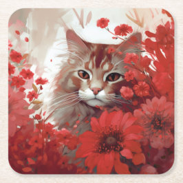 Dessous de verre chat fleur underlägg papper kvadrat