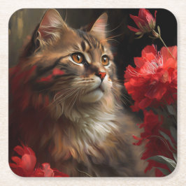 Dessous de verre chat fleur underlägg papper kvadrat